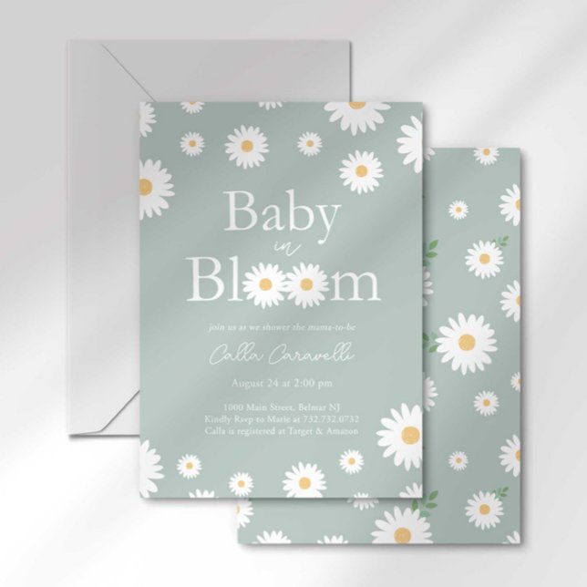 Sage Daisy Baby in Bloom Baby Shower Invitation (Creator Uploaded)