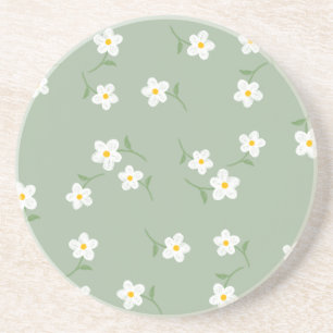 Sage Daisy Floral Coaster   Elegant Botanical 