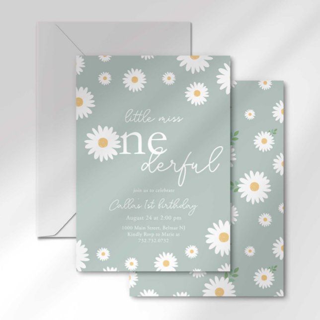 Sage Daisy Little Miss Onederful Invitation (Creator Uploaded)