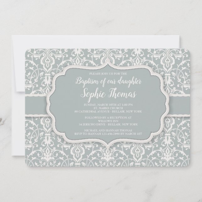 Sage Damask Invitation (Front)