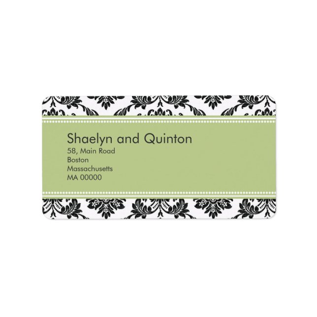 Sage Damask Wedding Address Labels (Front)
