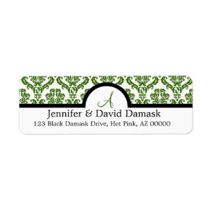 Sage Damask Wedding Monogram Address Labels