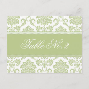 Sage Damask Wedding Table Number Postcard