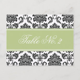 Sage Damask Wedding Table Number Postcard
