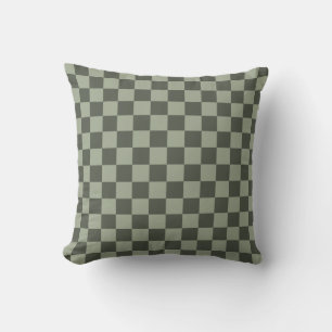 Sage Dark Green Checker Checkerboard Checkered Cushion
