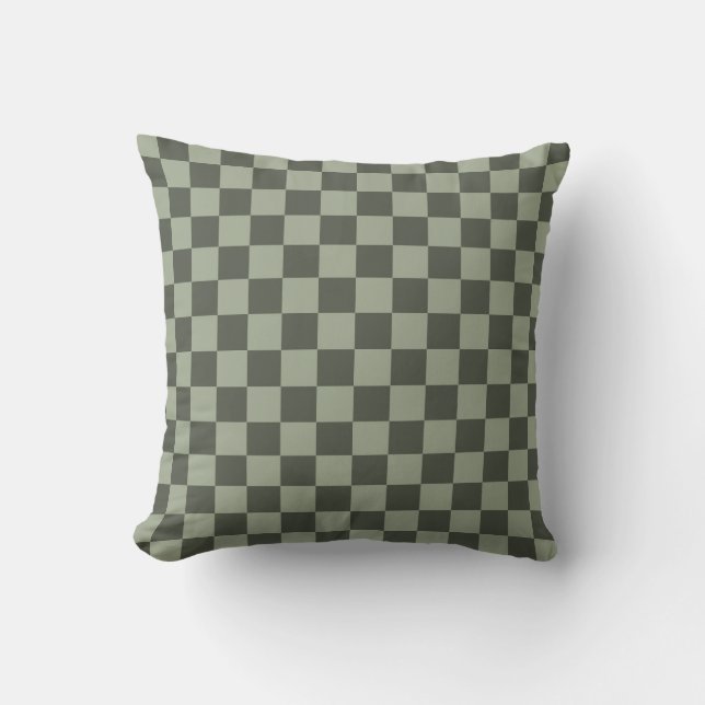 Sage Dark Green Chequered Chequerboard Chequered Cushion (Front)