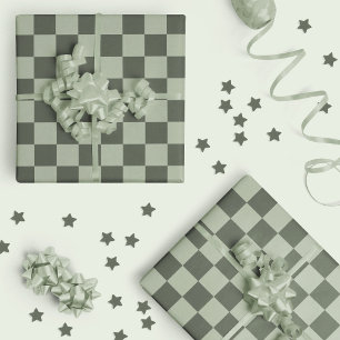 Sage Dark Green Chequered Chequerboard Chequered Wrapping Paper