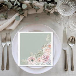 Sage Delicate watercolor flower pale pink Birthday Napkin