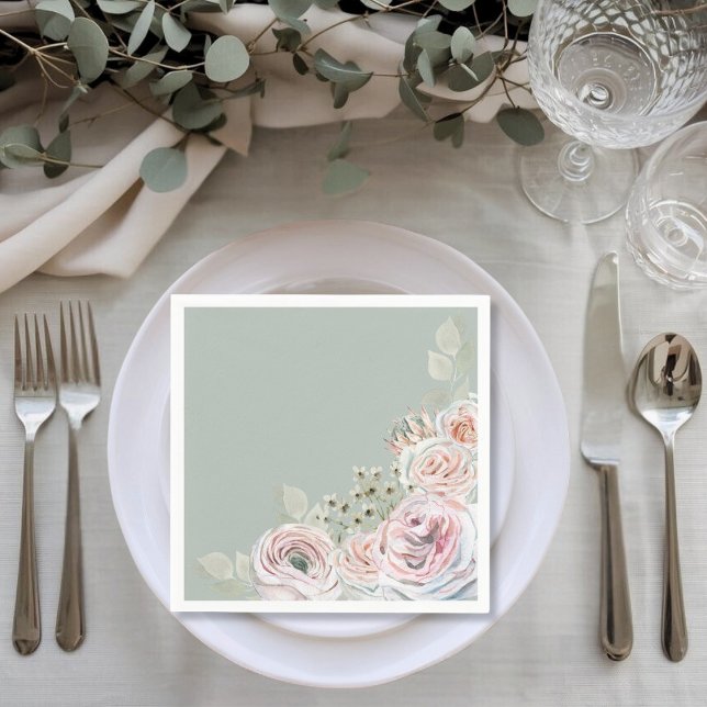 Sage Delicate watercolor flower pale pink Birthday Napkin (Creator Uploaded)