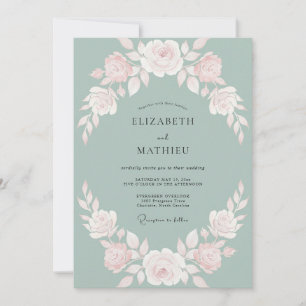 Sage Delicate Watercolor Rose Wedding Invitation