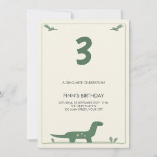 Sage Dinosaur Cream Foliage Kids Birthday Invitation