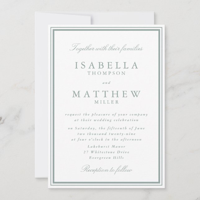Sage Double Frame Wedding Invitation (Front)