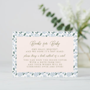 Sage Dusty Blue Floral Baby Shower Books for Baby Enclosure Card