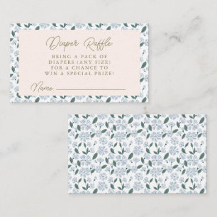 Sage Dusty Blue Floral Baby Shower Diaper Raffle Enclosure Card