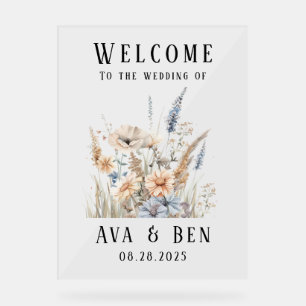 Sage Dusty Blue Wildflowers Wedding Welcome Sign