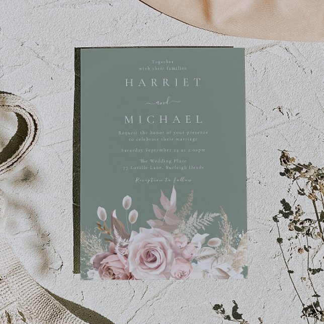 Sage, Dusty Rose & Blush Floral Wedding Invitation (Creator Uploaded)