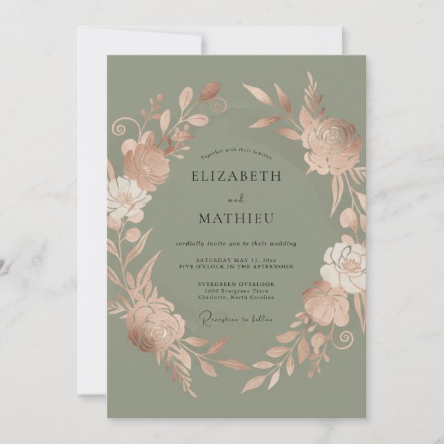 Sage Earthy Bloom Wedding Invitation (Front)