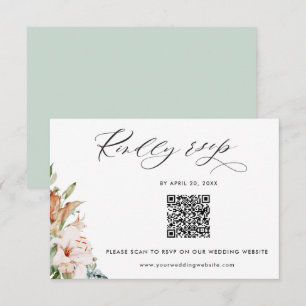 Sage, Earthy Blooms QR Code Rsvp Online Wedding Enclosure Card