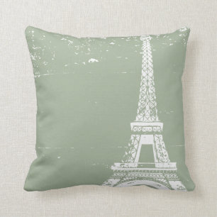 Sage Eiffel Tower Custom Cotton Pillows