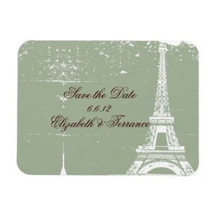 Sage Eiffel Tower Save the Date Wedding Magnets
