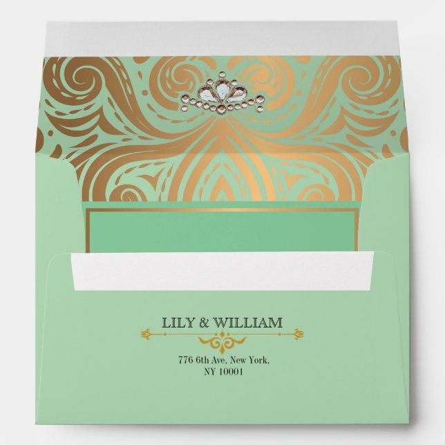Sage Elegant Artdeco Diamond Gold Wedding Envelope (Back (Bottom))