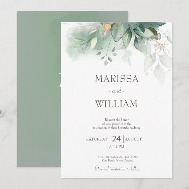 Sage Elegant Eucalyptus Wedding  Invitation (Front/Back)