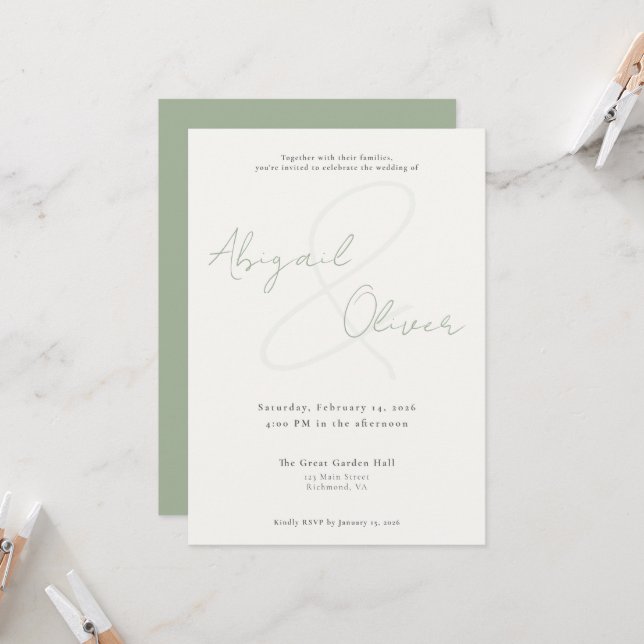Sage Elegant & Minimal | Modern & Simple Wedding Invitation (Front/Back In Situ)