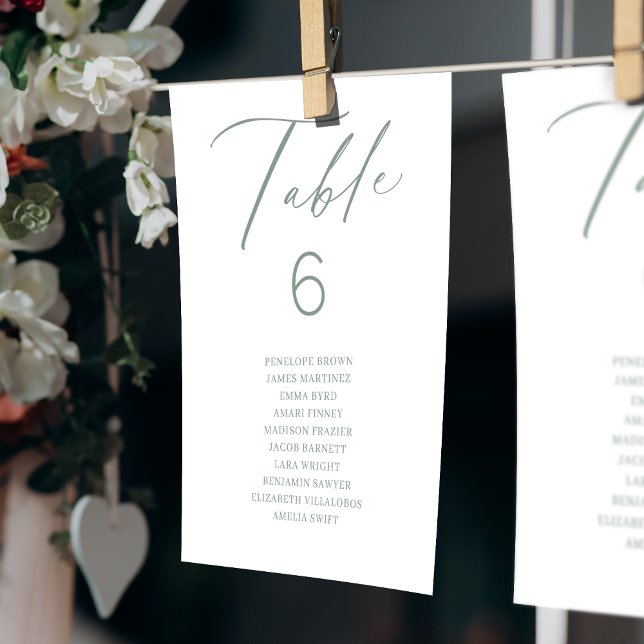 Sage elegant script table number seating chart (Sage elegant script table number seating chart)