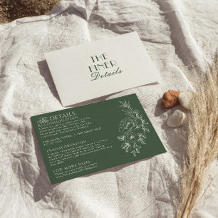 Sage Emerald Green Floral Boho Wedding Details Enclosure Card