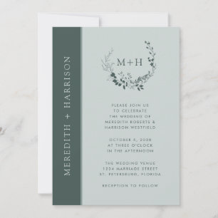 Sage Emerald Monogram All in One Wedding Invitation