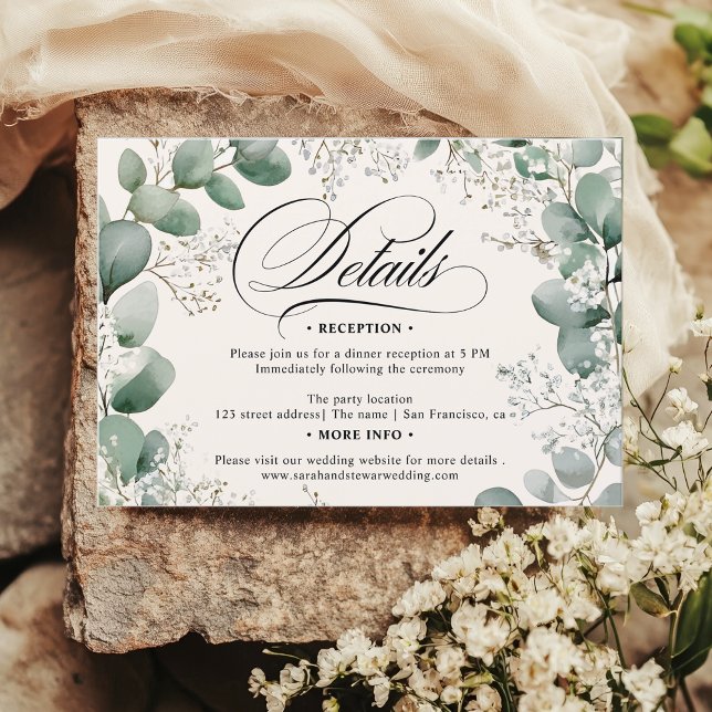 Sage Eucalyptus Baby’s Breath Wedding Details Invitation (Sage Eucalyptus Baby’s Breath Wedding Details Invitation)