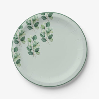 Sage Eucalyptus Elegant Wedding Paper Plate