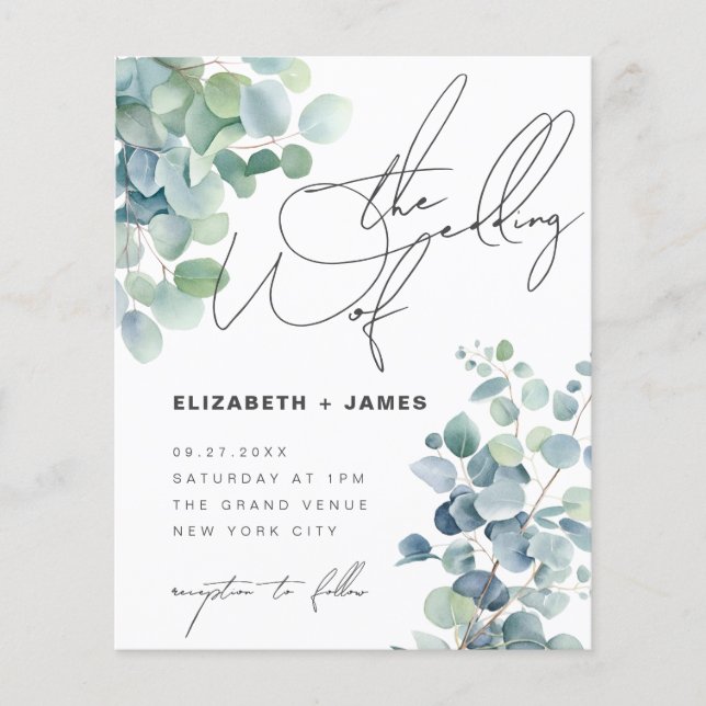 Sage Eucalyptus Minimalist Low Cost Wedding Invite (Front)