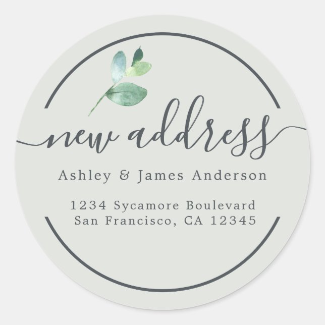 Sage Eucalyptus New Address Round Label (Front)