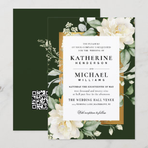 Sage Eucalyptus Rose Ivory & Gold Frame Wedding Invitation