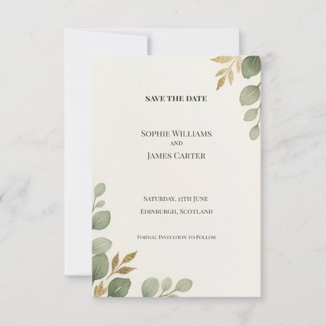 Sage Eucalyptus Save The Date Card (Front)