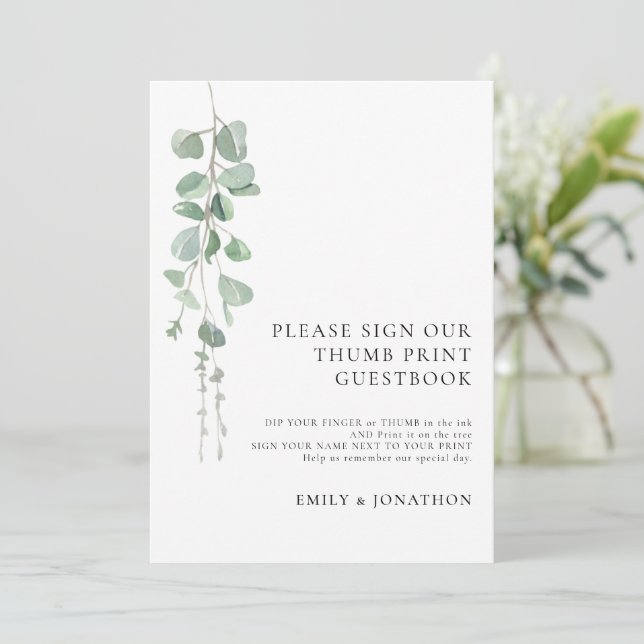 Sage Eucalyptus Thumbprint Guestbook sign card (Standing Front)
