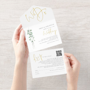 Sage Eucalyptus We Do Wedding Foil All In One Invitation