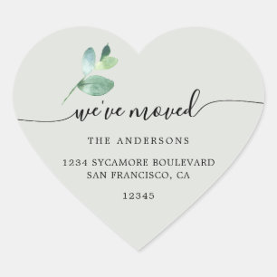 Sage Eucalyptus We’ve Moved New Address Heart Sticker