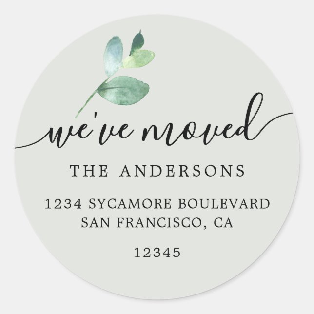 Sage Eucalyptus We’ve Moved Round Address Label (Front)
