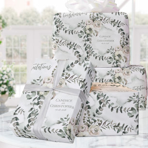 Sage Eucalyptus Wedding Add Names & Congratulation Wrapping Paper
