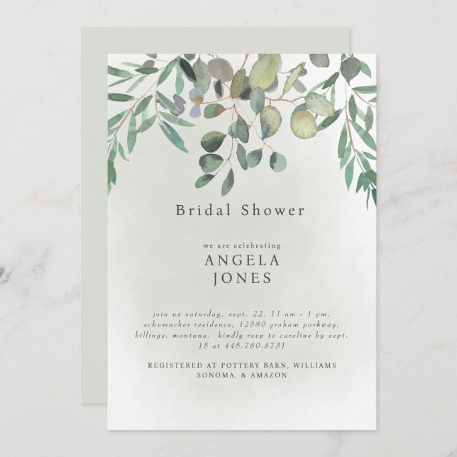 Sage Eucalyptus Wedding Bridal Shower Invitation (Front/Back)