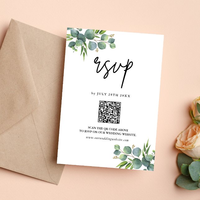 Sage Eucalyptus Woodland Wedding QR Code RSVP Card (Creator Uploaded)