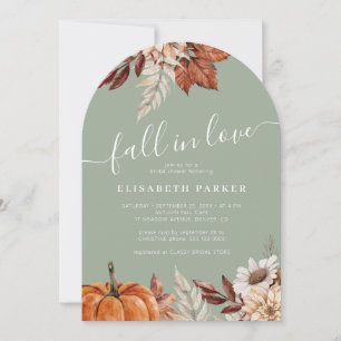 Sage Fall in Love floral pumpkin bridal shower Invitation