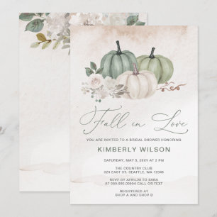 Sage Fall in Love Pumpkins Fall Bridal Shower Invitation
