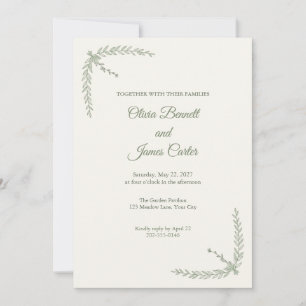 Sage Fine Line Olive Leaf Wedding Invitation