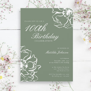 Sage Floral 100th Birthday Party Invitation