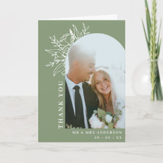 Sage Floral Arch Photo Wedding Folded Thank You Card