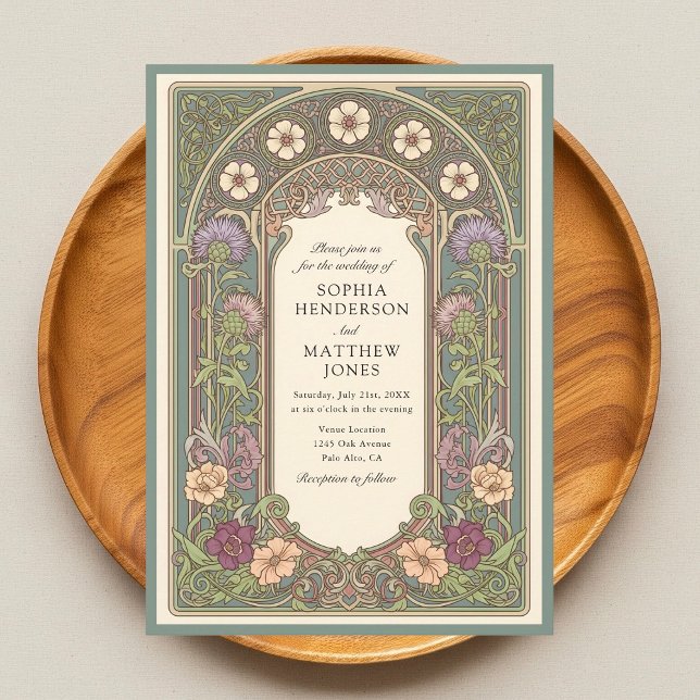 Sage Floral Art Nouveau Wedding Invitation (Creator Uploaded)