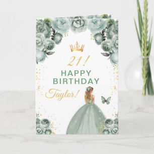 Sage Floral Blonde Hair Girl Happy Birthday Card